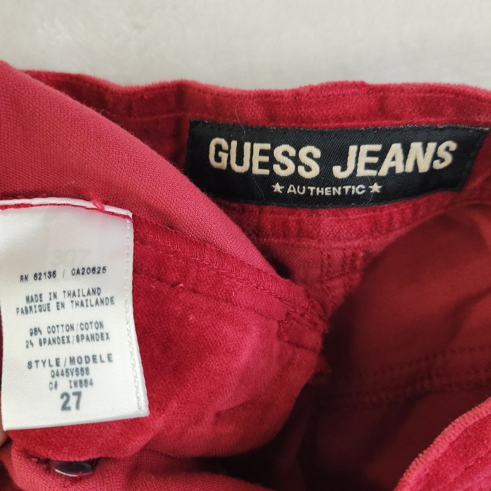 Vintage 90s Guess Velour Micro Mini Skirt Womens 27 Red Cargo Utility Whimsigoth - Picture 13 of 13